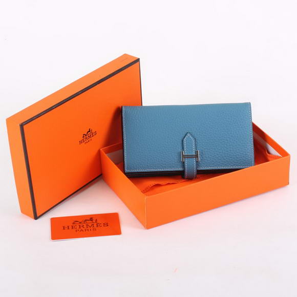 Cheap Fake Hermes Bearn Japonaise Bi-Fold A208 Blue